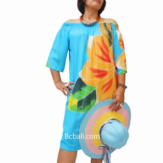 poncho top dress blue handpainting flowers